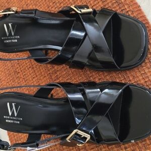 WORTHINGTON BRAND WOMEN'S BLACK AND GOLD ANKLE STRAPS DRESS SHOES SIZE 10